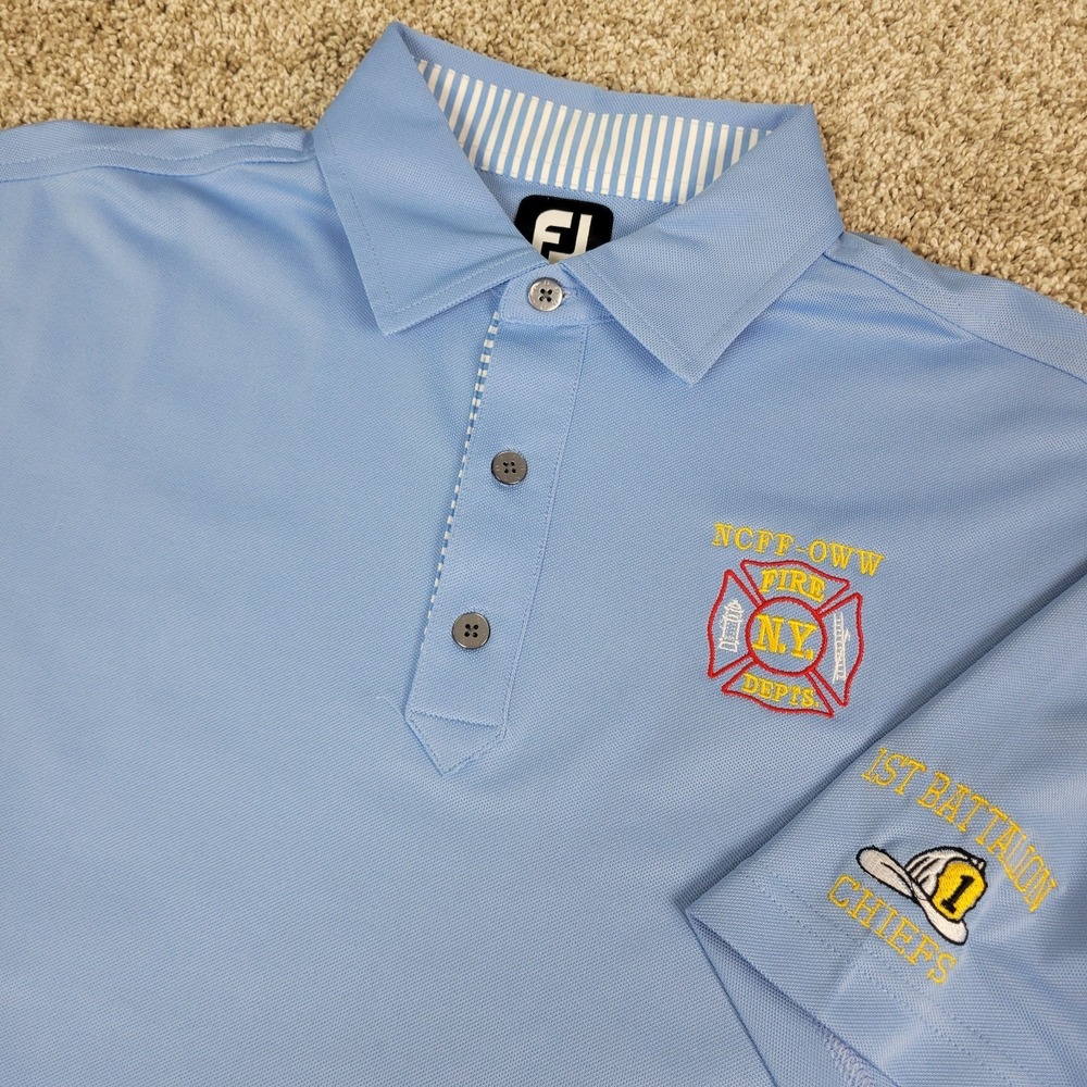 FootJoy Mens Medium Solid Blue Performance Stretch Golf Polo Short Sleeve